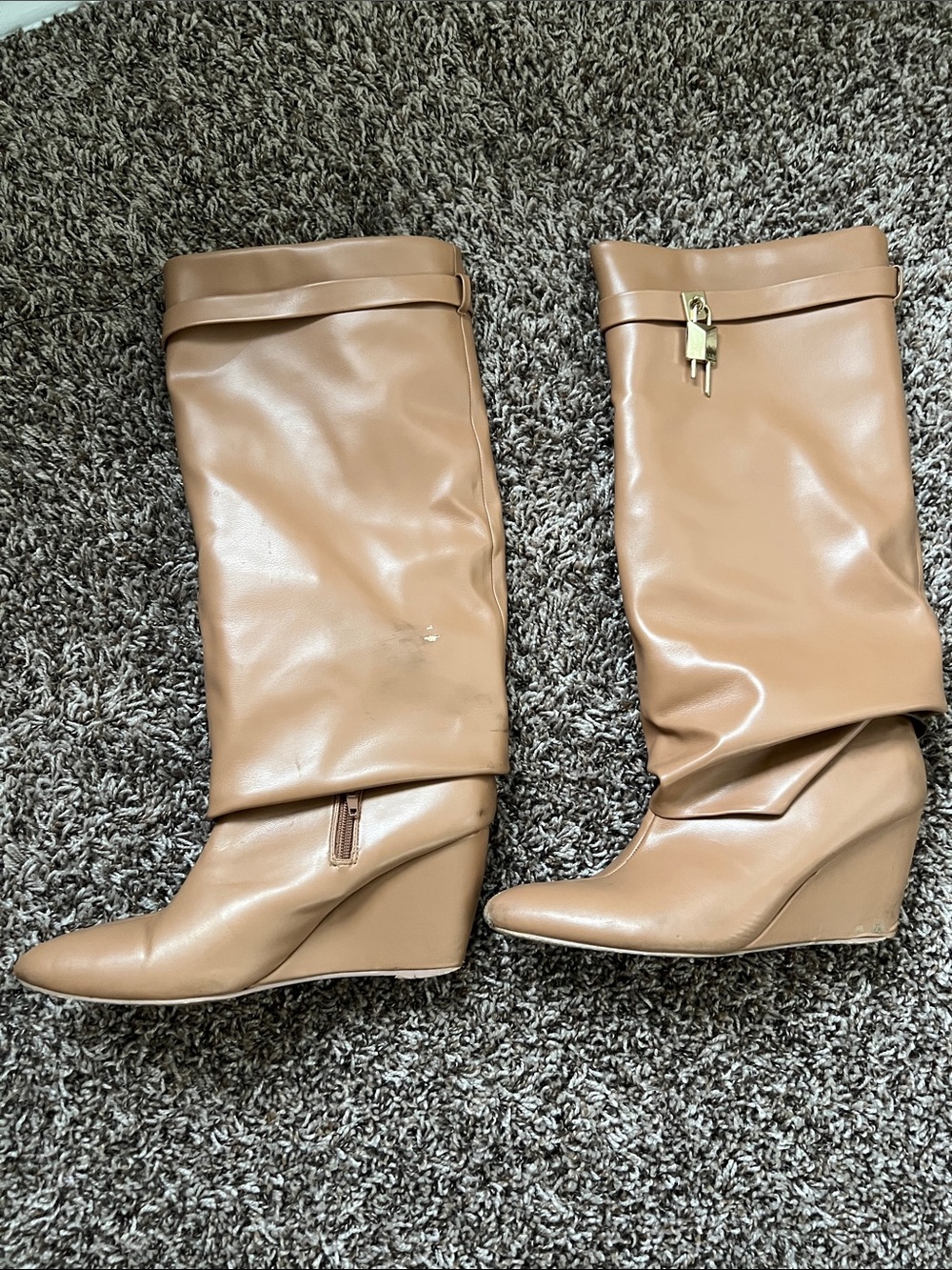 Women’s Tan Wedge Knee-High Boots - Classic Stylish Design
